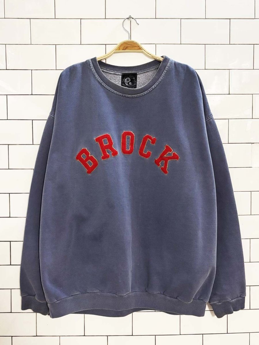 vintage 90s second skin brock u terry patch block letter sweatshirt | made in Canada - good market thrift store