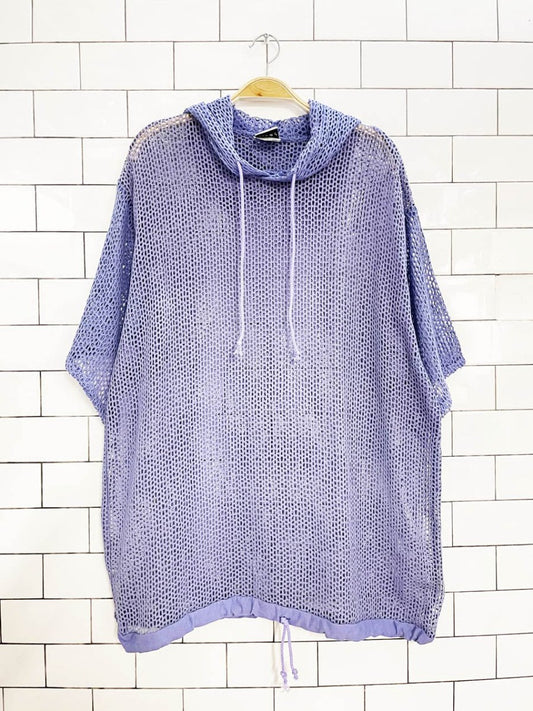 vintage 90s second wind oversized crochet knit beach hoodie - good market thrift store