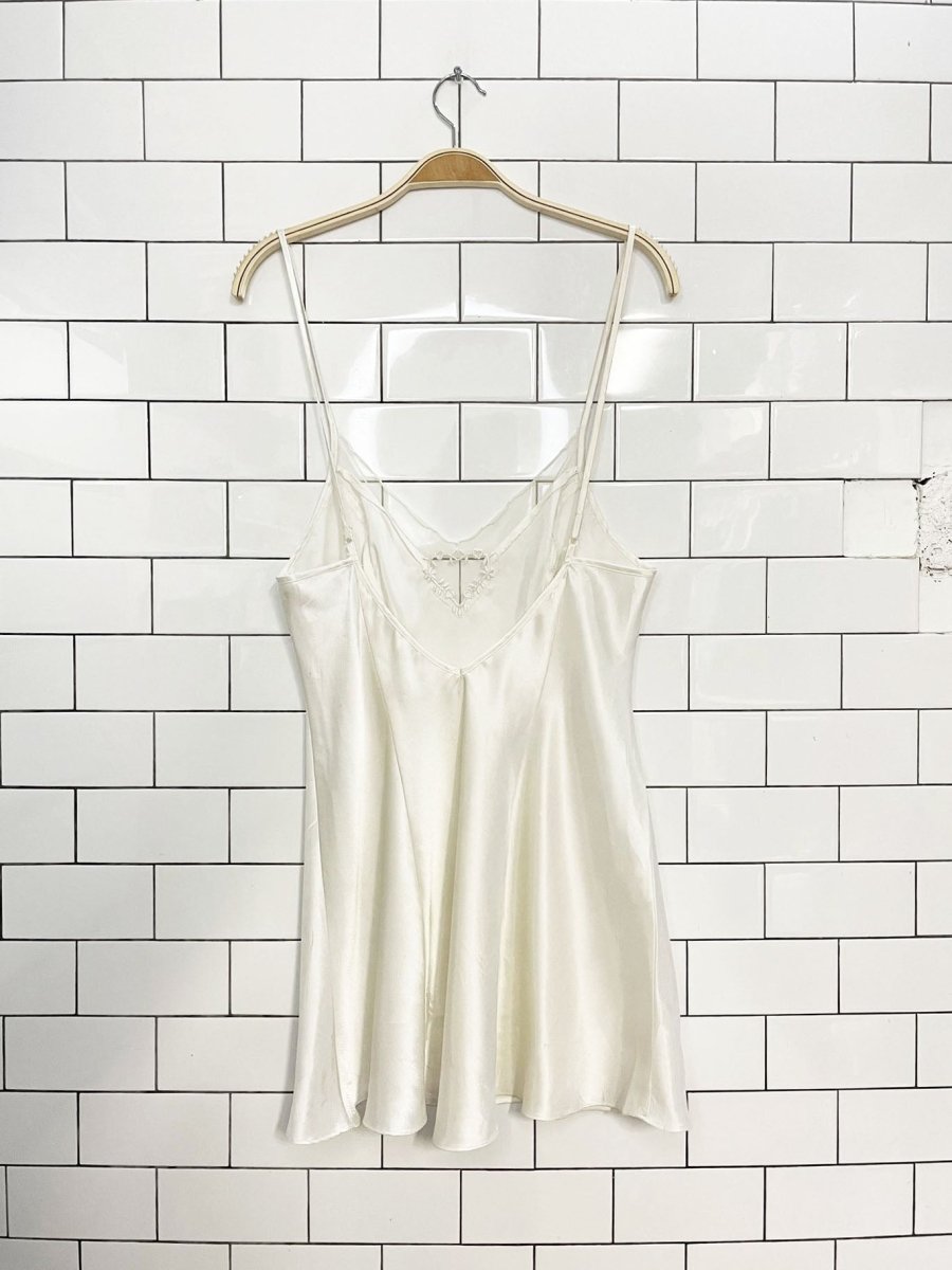 vintage 90s silk & satin sheer heart satin mini slip dress - good market thrift store