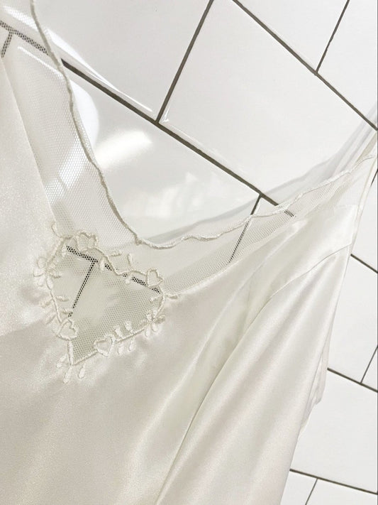 vintage 90s silk & satin sheer heart satin mini slip dress - good market thrift store