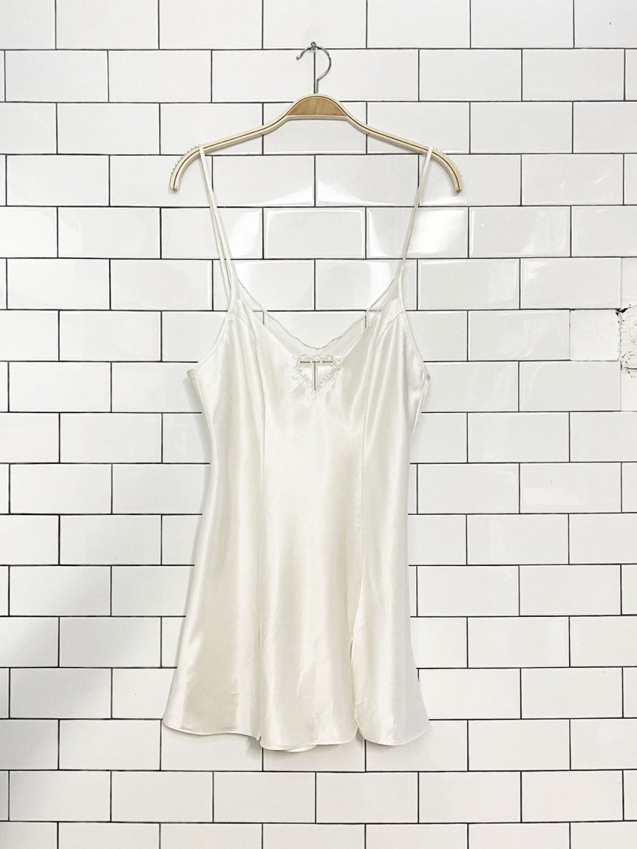vintage 90s silk & satin sheer heart satin mini slip dress - good market thrift store