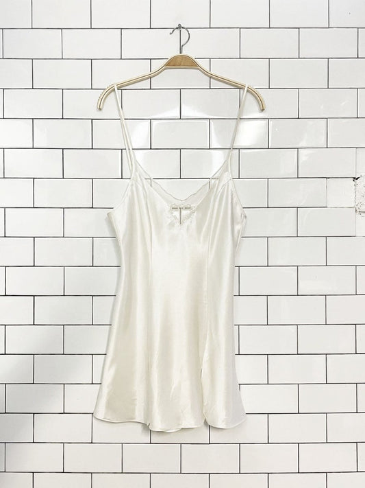 vintage 90s silk & satin sheer heart satin mini slip dress - good market thrift store