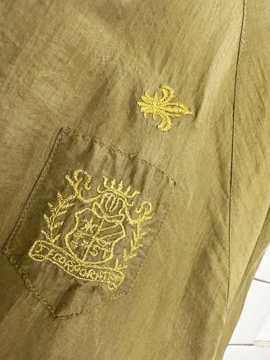 vintage 90s SJ 100% silk embroidered crest pocket bomber jacket - good market thrift store