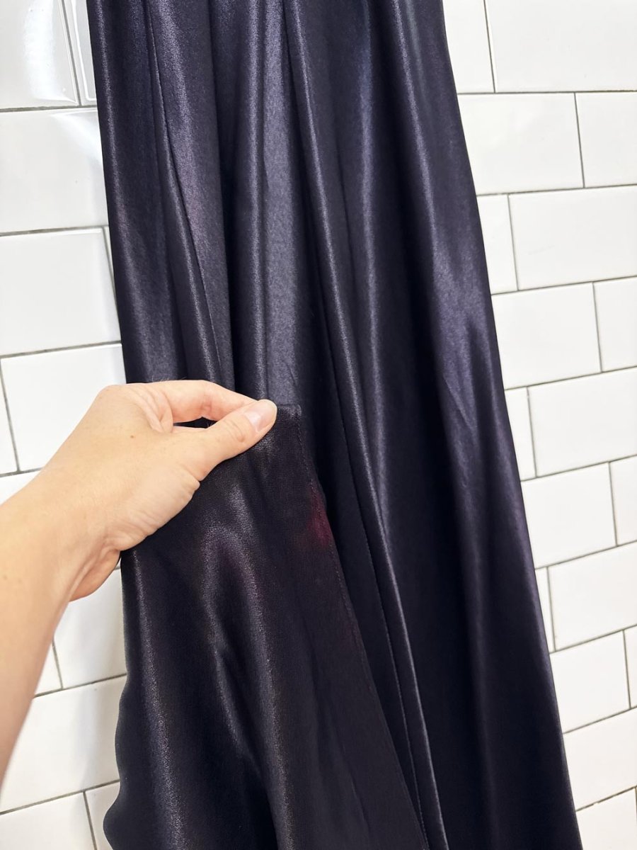 vintage 90s smocked bustier halter satin bias cut maxi gown - good market thrift store