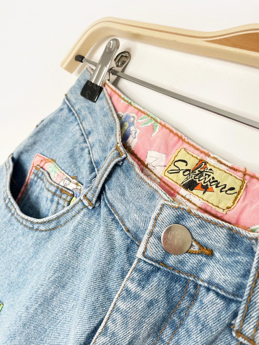 vintage 90s sofiare las vegas palm tree long denim shorts - good market thrift store