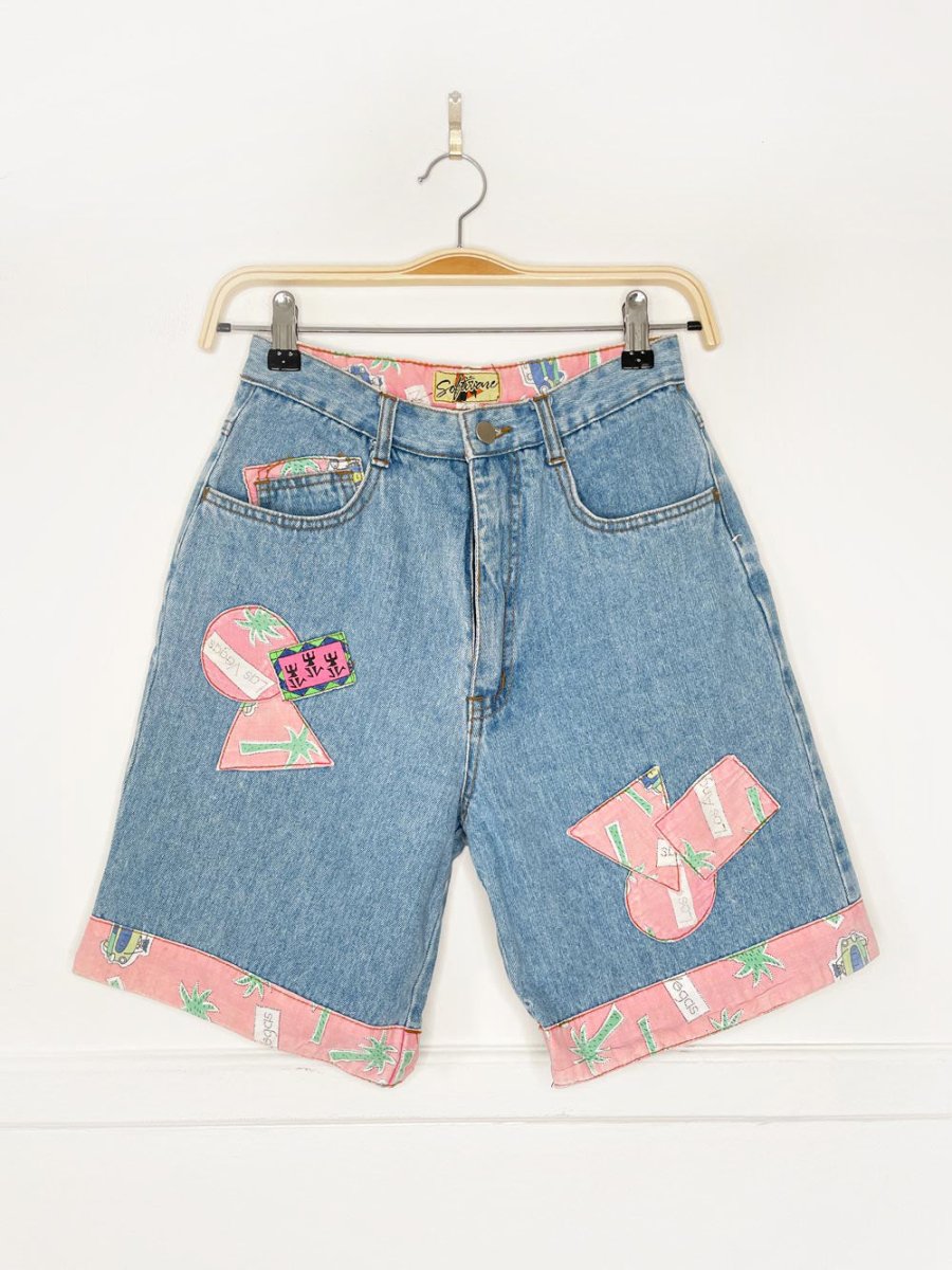 vintage 90s sofiare las vegas palm tree long denim shorts - good market thrift store