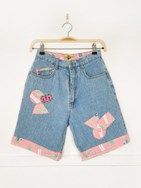 vintage 90s sofiare las vegas palm tree long denim shorts - good market thrift store