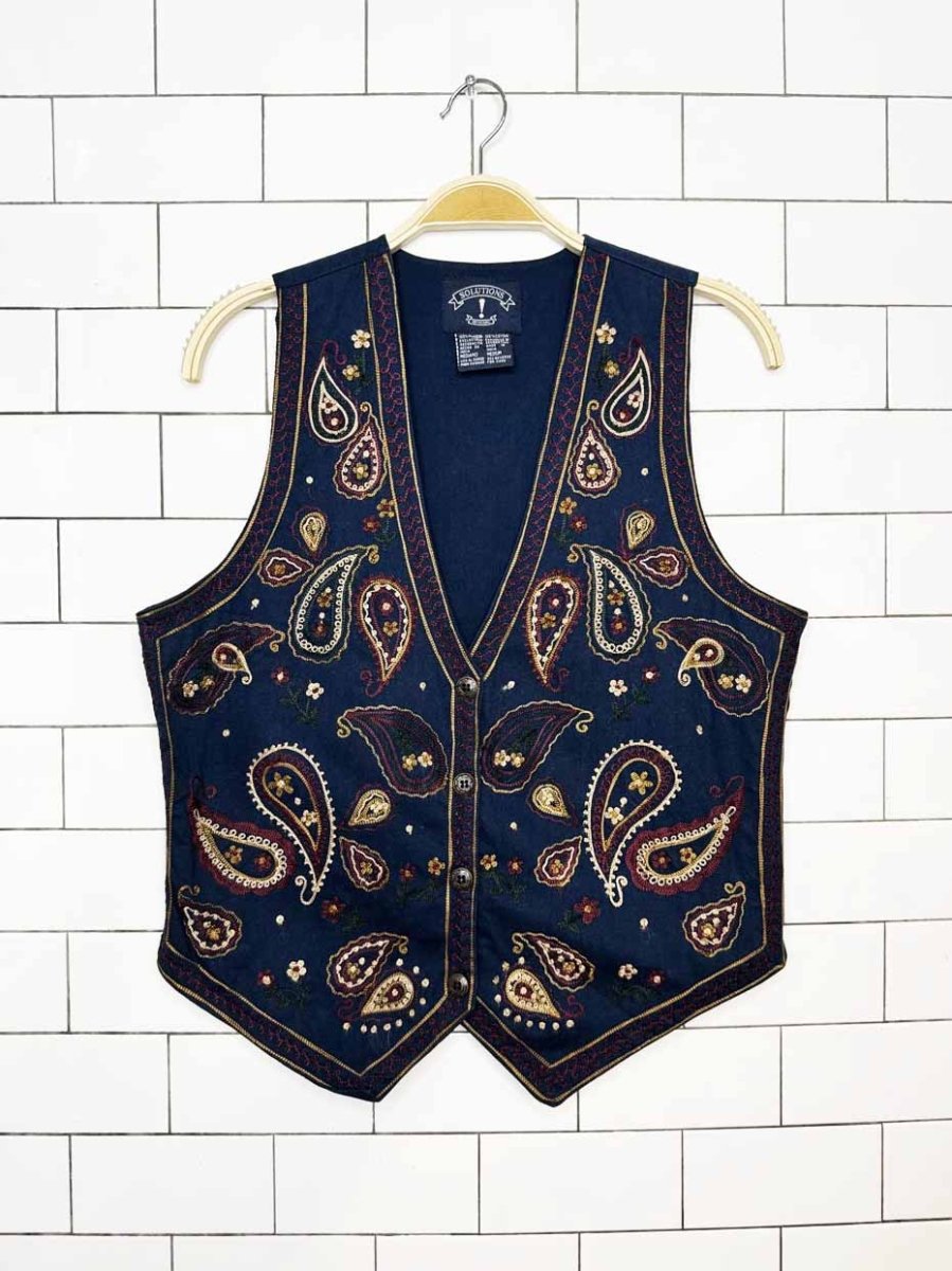 vintage 90s solutions paisley embroidered vest | made in India - good market thrift store