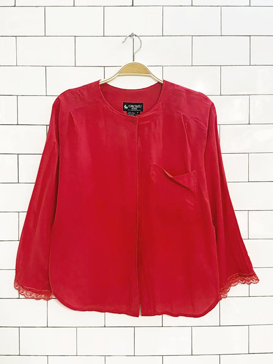vintage 90s sophisticates 100% silk lace trim blouse - good market thrift store