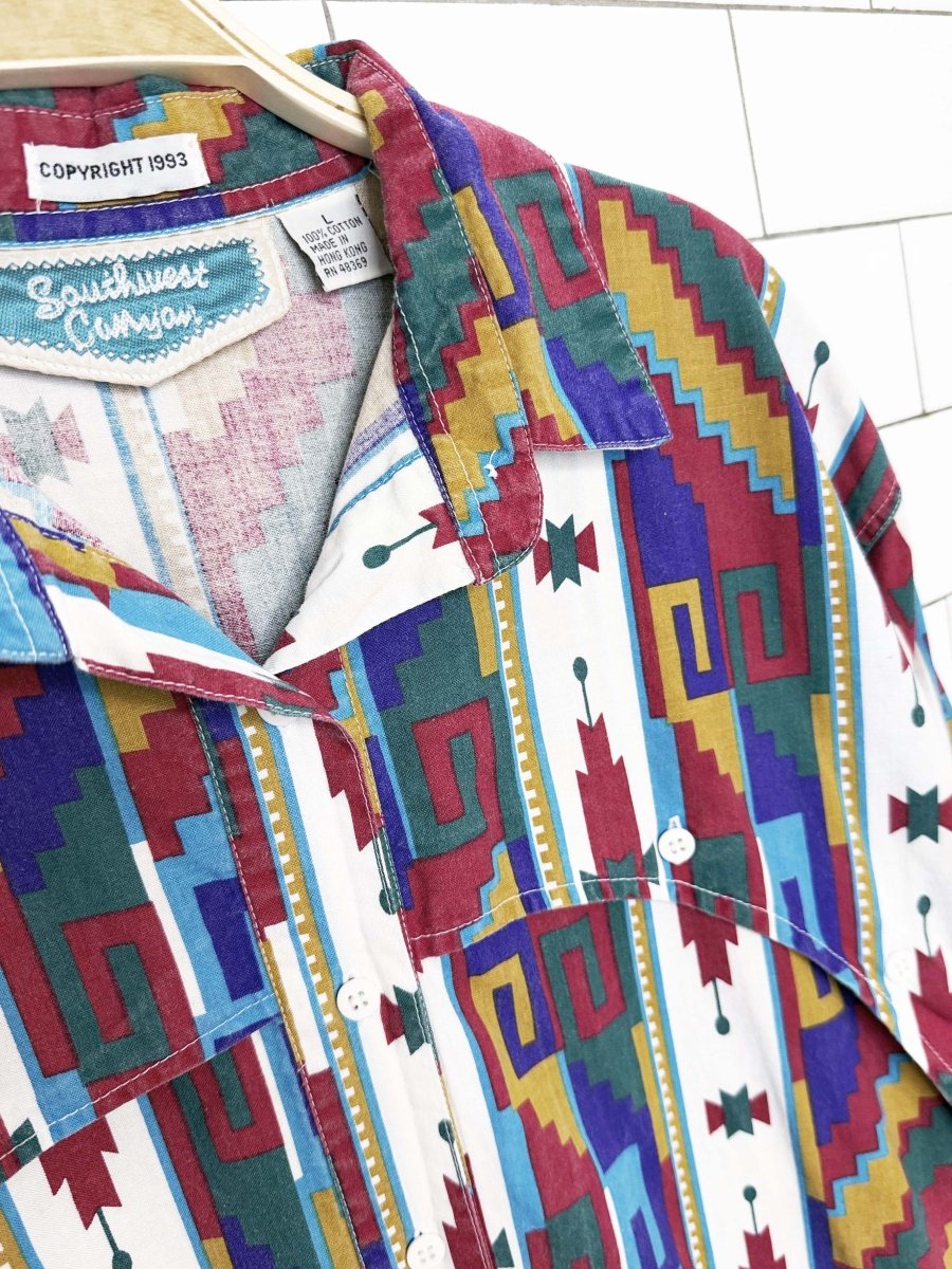 vintage 90s southwest canyon vibrant geometric western full button shirt - good market thrift store
