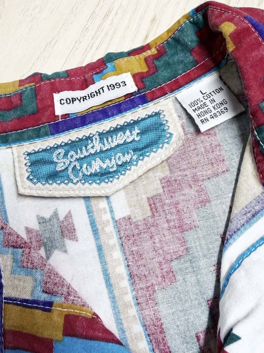 vintage 90s southwest canyon vibrant geometric western full button shirt - good market thrift store