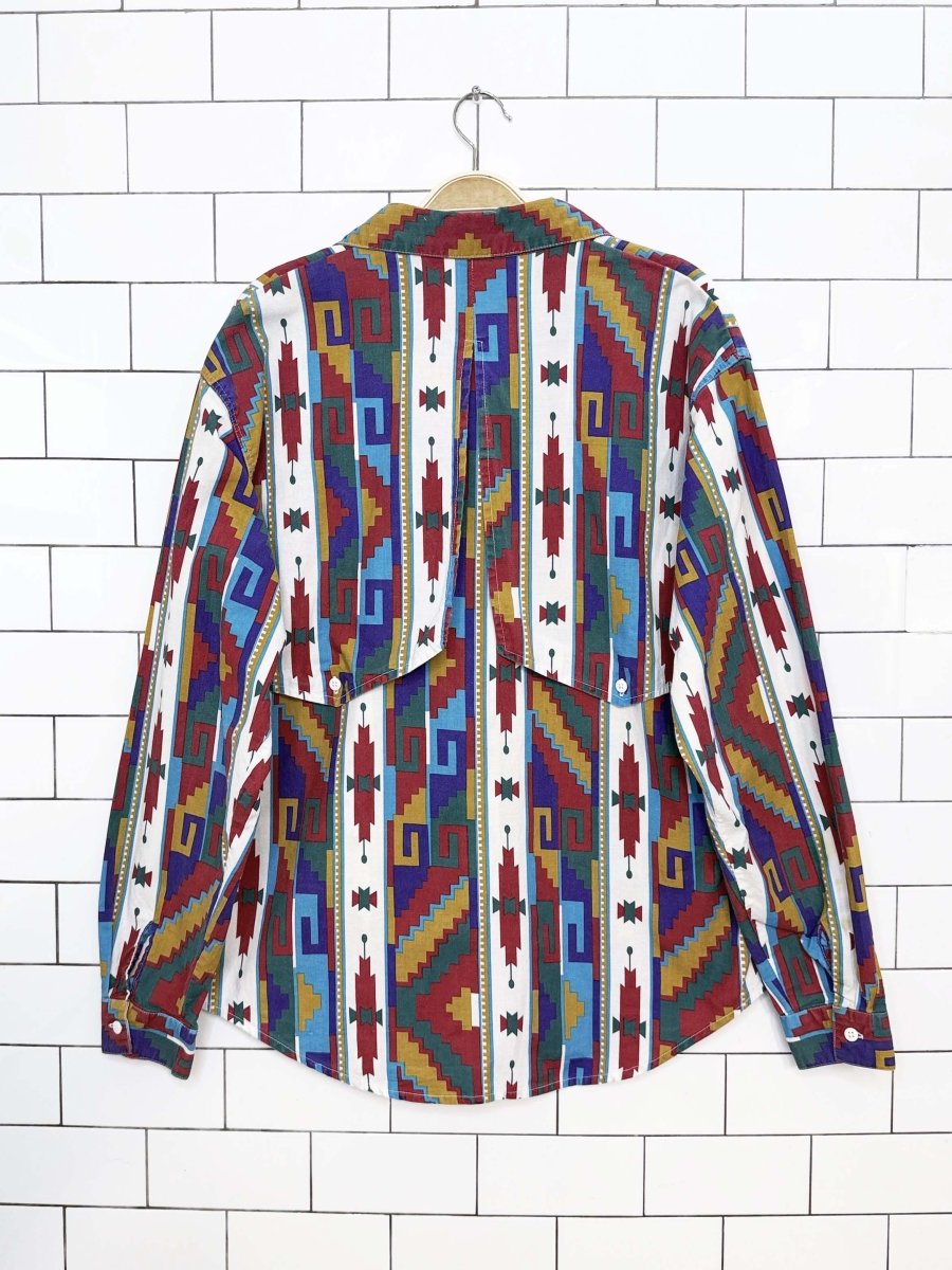 vintage 90s southwest canyon vibrant geometric western full button shirt - good market thrift store