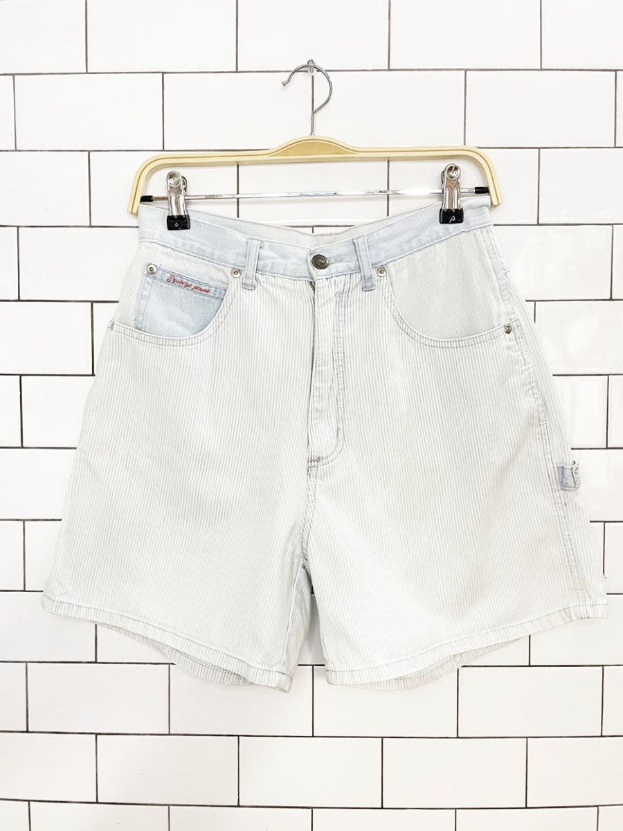 vintage 90s squeeze jeans blue stripe carpenter denim shorts - good market thrift store