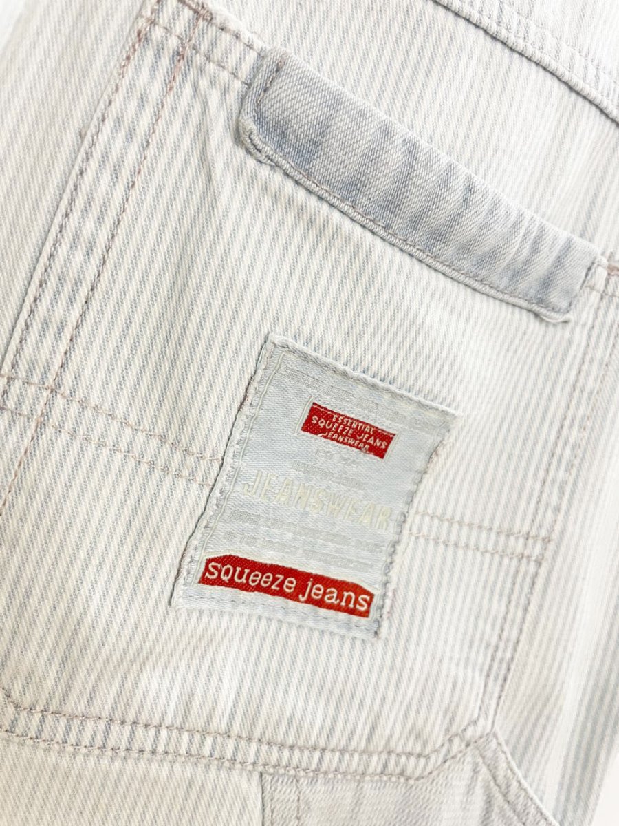 vintage 90s squeeze jeans blue stripe carpenter denim shorts - good market thrift store