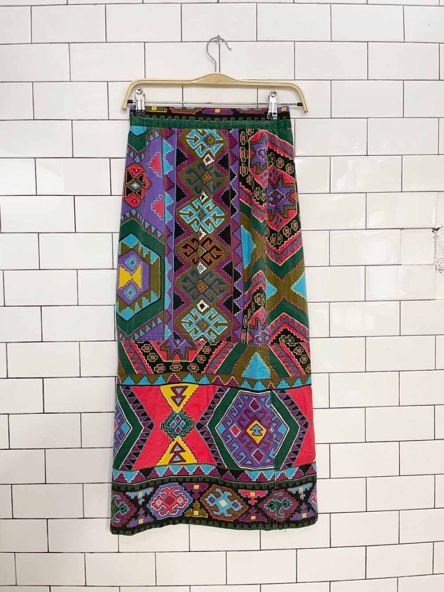 vintage 90s starfire southwestern wrap denim midi skirt - good market thrift store