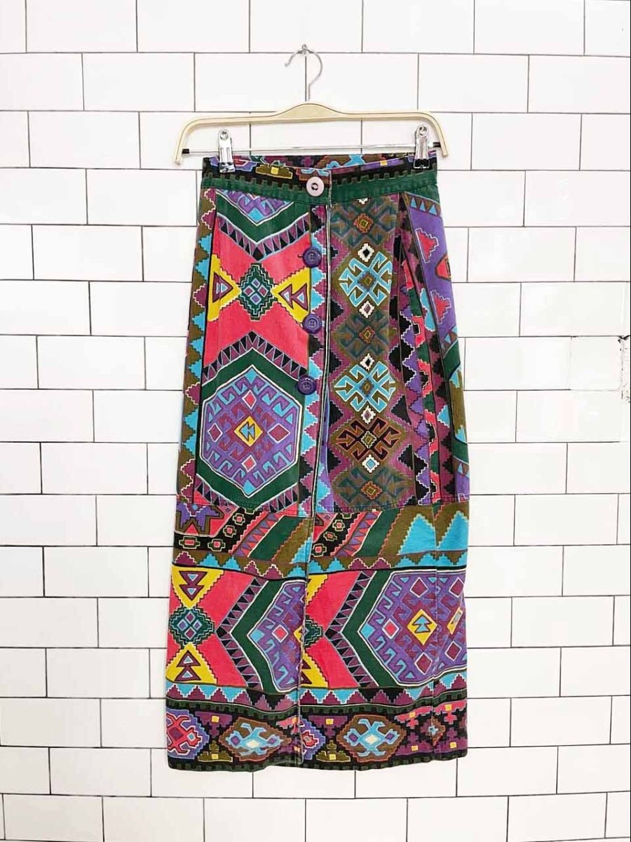 vintage 90s starfire southwestern wrap denim midi skirt - good market thrift store