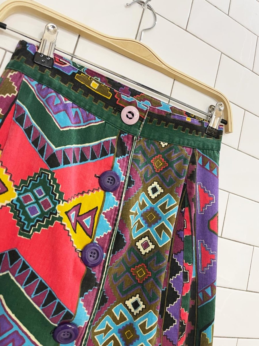 vintage 90s starfire southwestern wrap denim midi skirt - good market thrift store