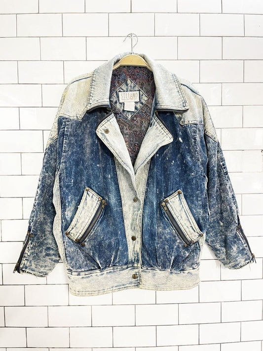 vintage 90s stefano chunky cord + acid wash denim biker jacket - good market thrift store