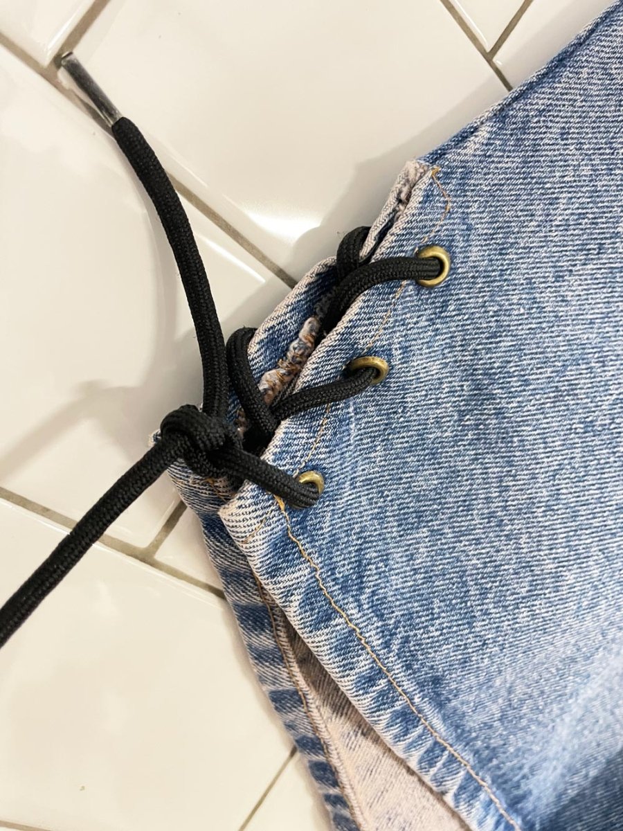 vintage 90s stone lace up denim shorts - good market thrift store