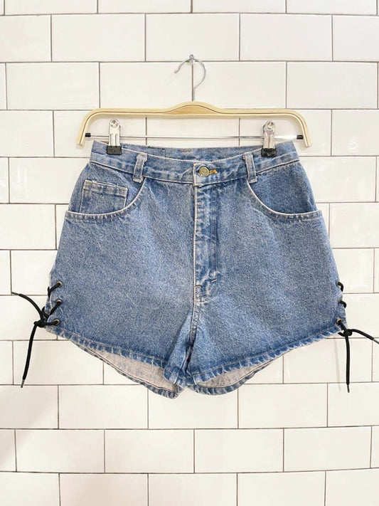 vintage 90s stone lace up denim shorts - good market thrift store