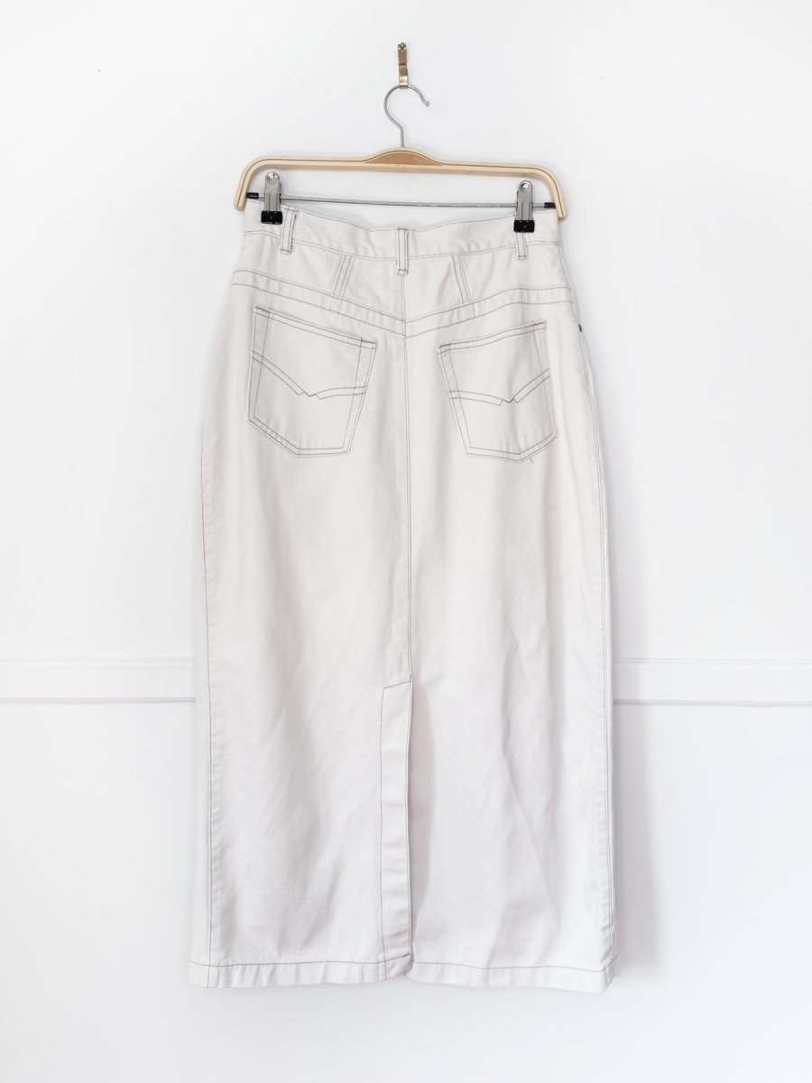 vintage 90s street fashion full button denim mai skirt - good market thrift store