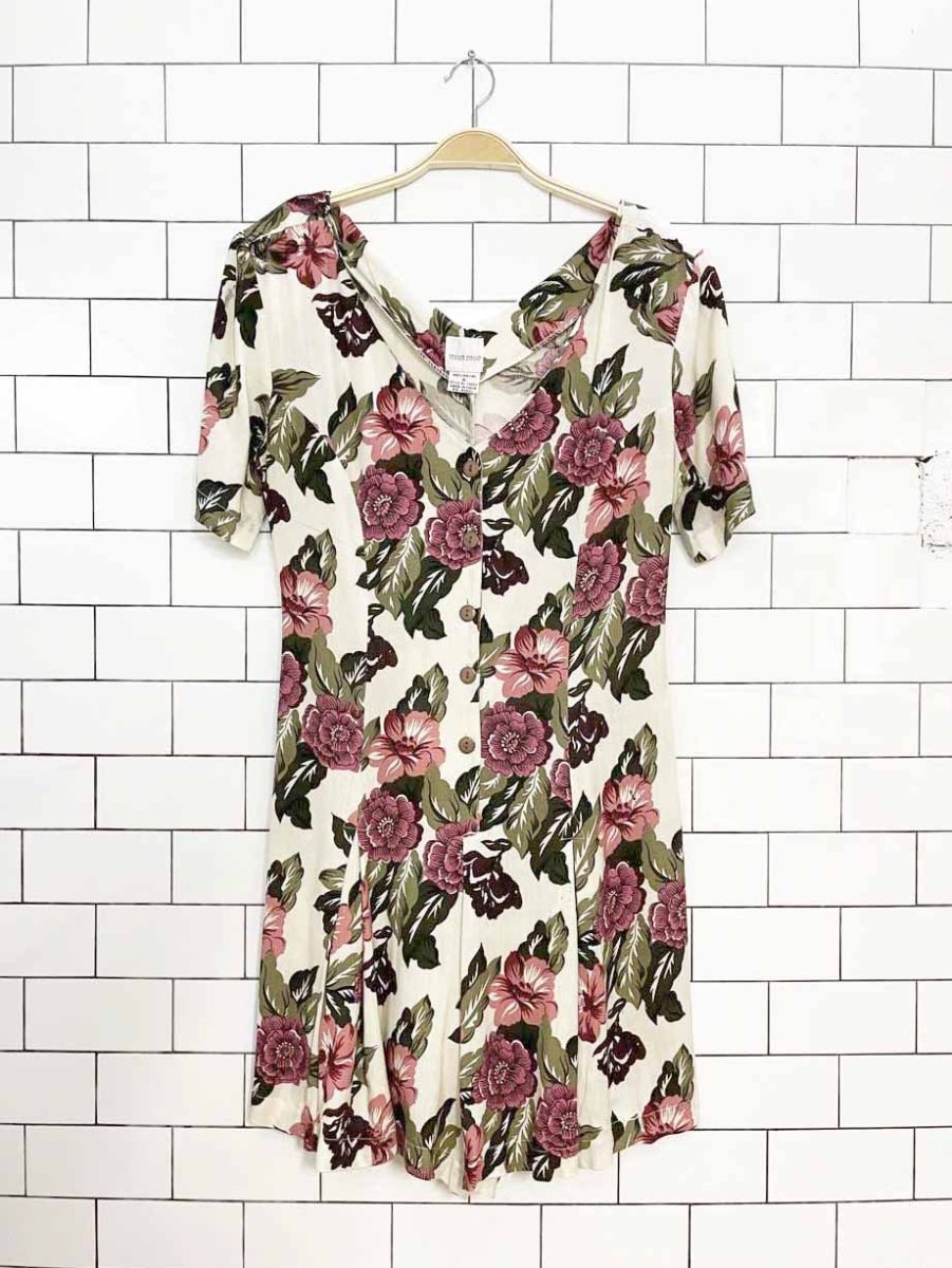 vintage 90s styles to go floral pleated tie back romper | made in india - good market thrift store