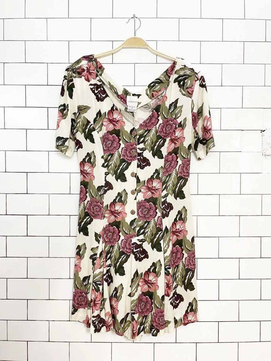 vintage 90s styles to go floral pleated tie back romper | made in india - good market thrift store