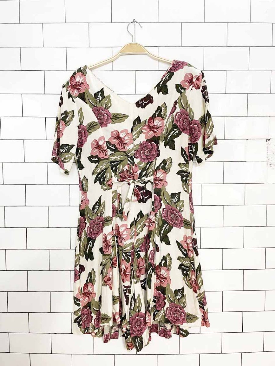 vintage 90s styles to go floral pleated tie back romper | made in india - good market thrift store