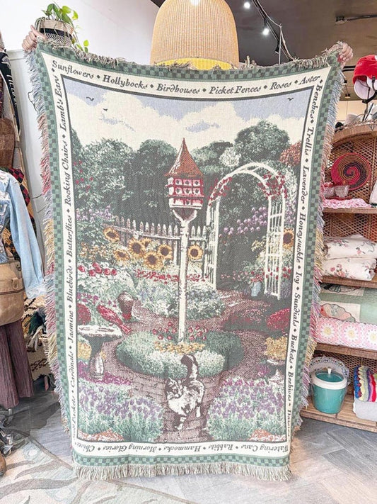 vintage 90s sunflower garden woven knit blanket - good market thrift store