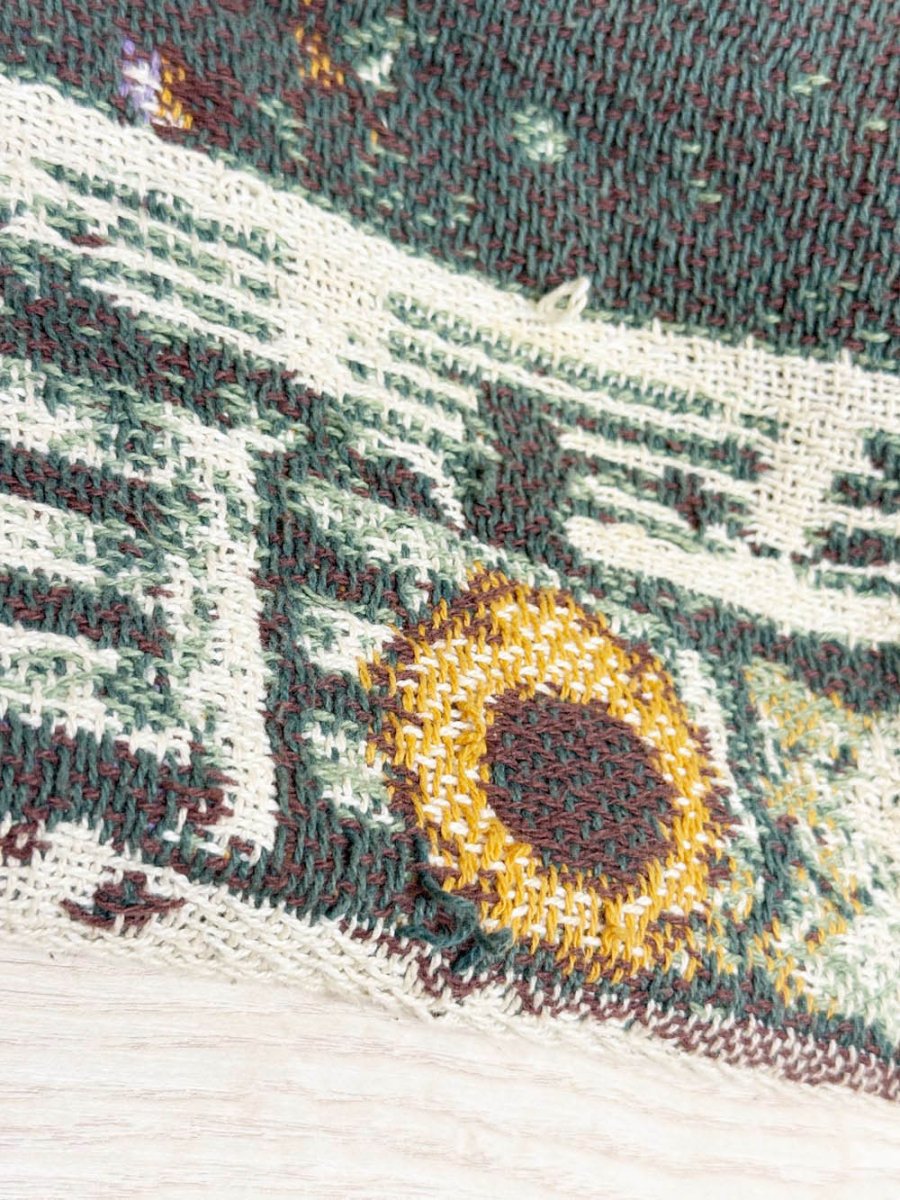 vintage 90s sunflower garden woven knit blanket - good market thrift store