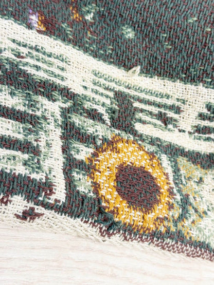 vintage 90s sunflower garden woven knit blanket - good market thrift store