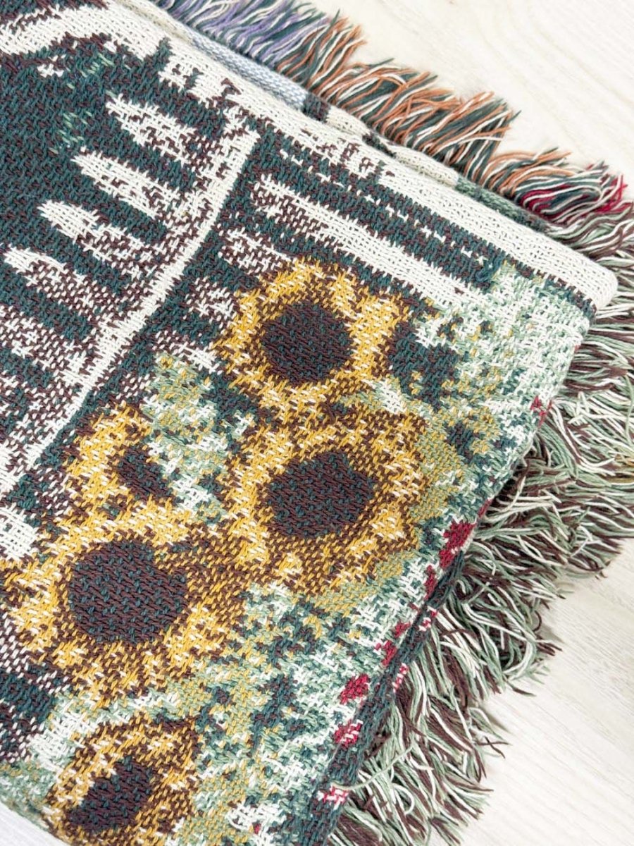 vintage 90s sunflower garden woven knit blanket - good market thrift store