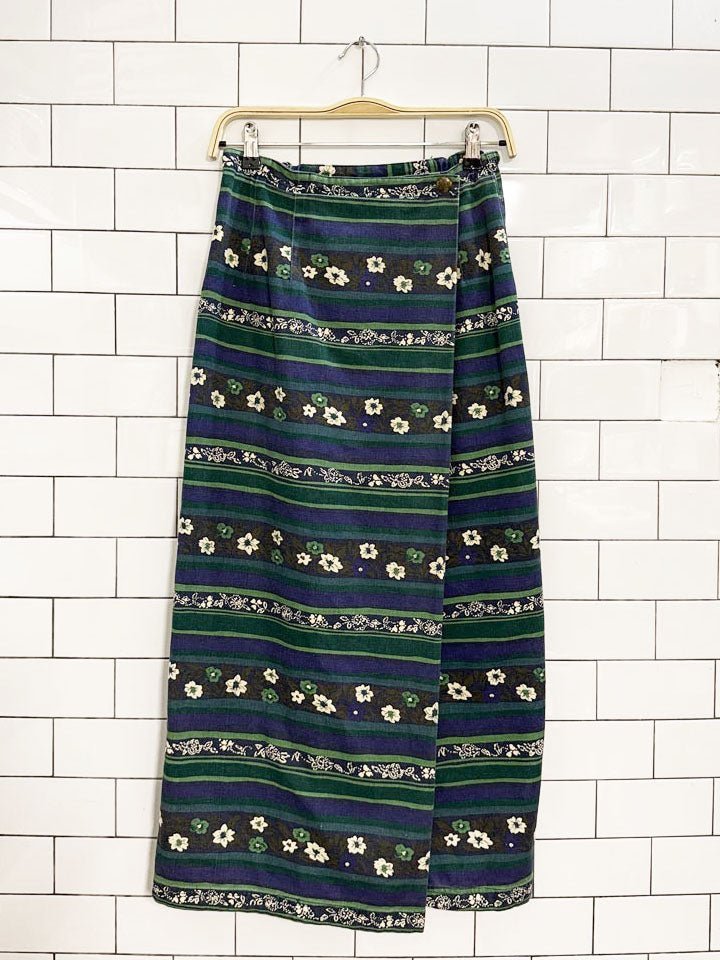 vintage 90s susan bristol floral denim wrap maxi skirt - good market thrift store