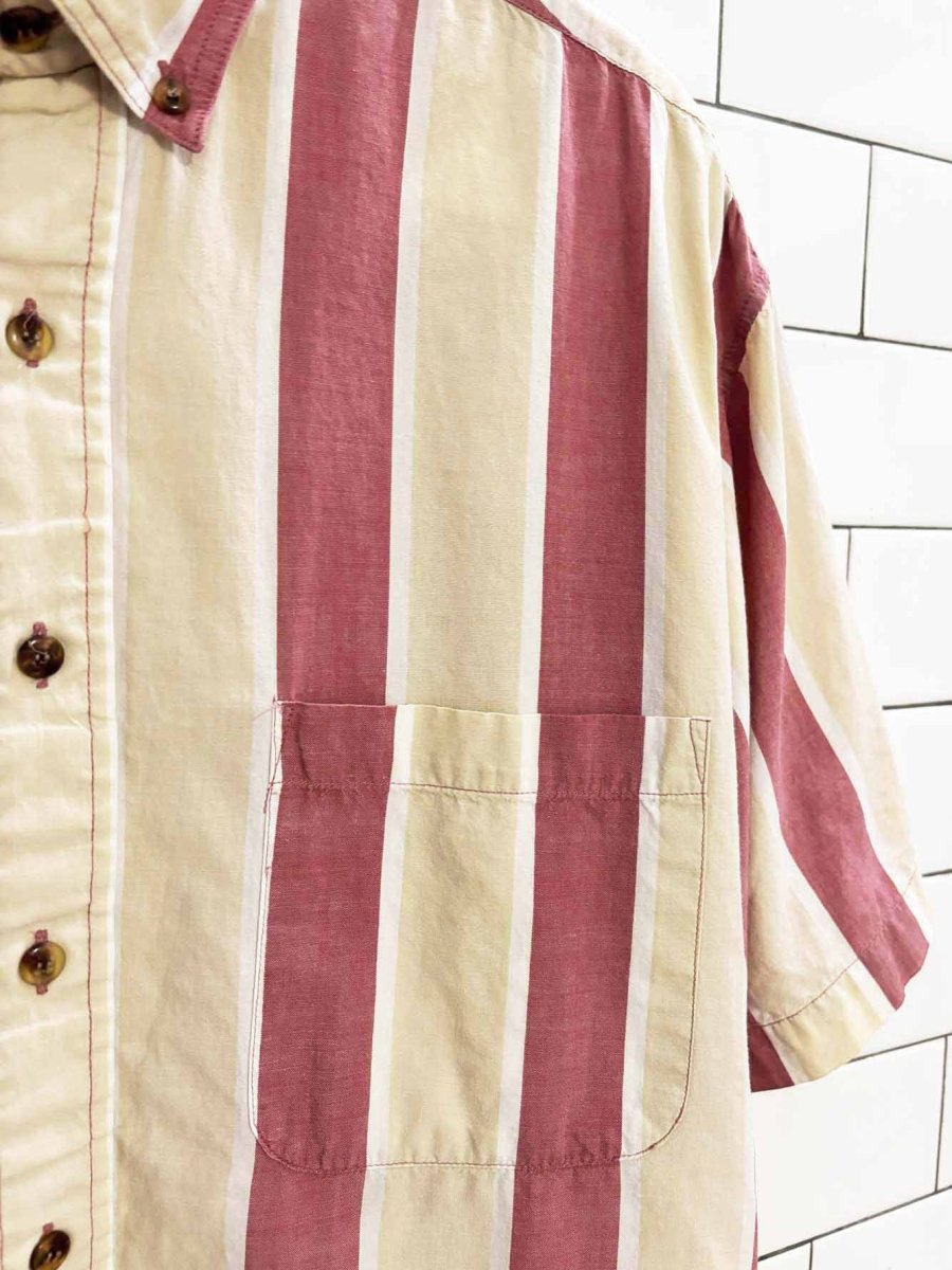 vintage 90s tabi striped short sleeve full button shirt - good market thrift store