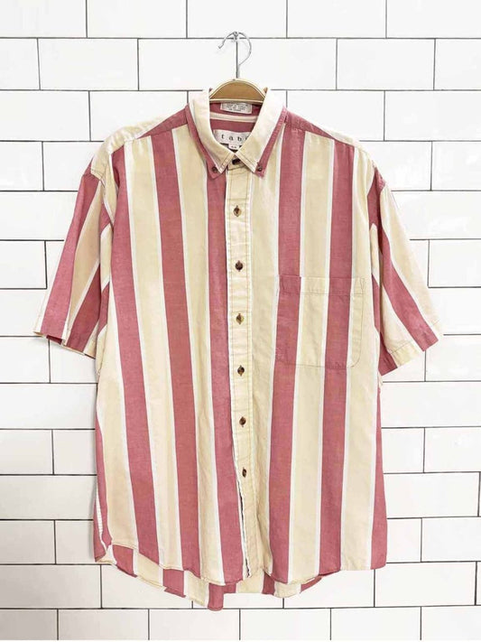 vintage 90s tabi striped short sleeve full button shirt - good market thrift store