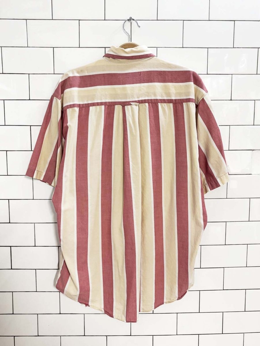 vintage 90s tabi striped short sleeve full button shirt - good market thrift store
