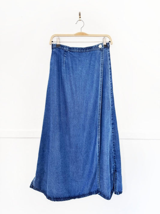 vintage 90s tablots denim tencel wrap maxi skirt | made in USA - good market thrift store