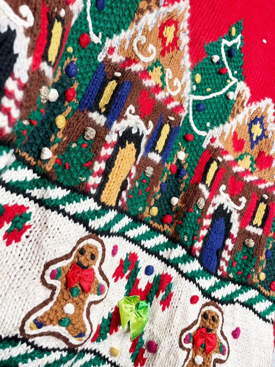 vintage 90s talbots hand - knit gingerbread square sweater - good market thrift store