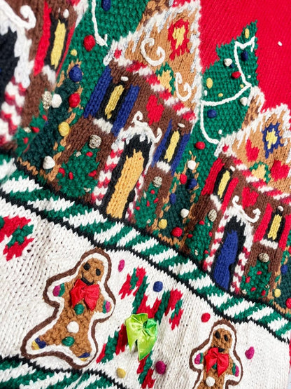 vintage 90s talbots hand - knit gingerbread square sweater - good market thrift store