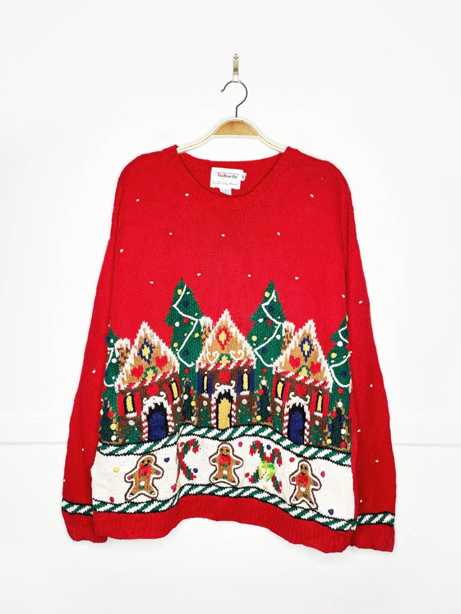 vintage 90s talbots hand - knit gingerbread square sweater - good market thrift store