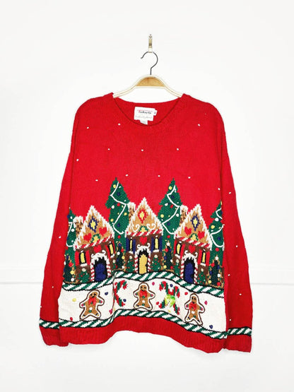 vintage 90s talbots hand - knit gingerbread square sweater - good market thrift store
