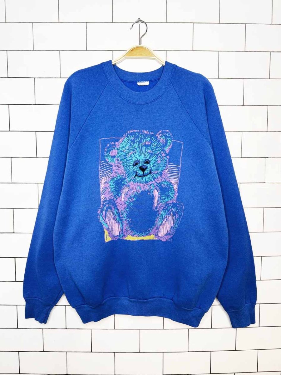 vintage 90s teddy bear sketch raglan sweatshirt - good market thrift store