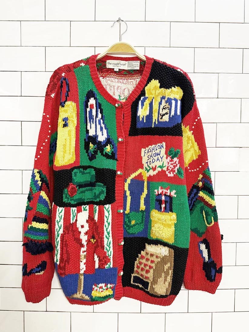vintage 90s the eagle's eye fashion show chunky knit cardigan - good market thrift store