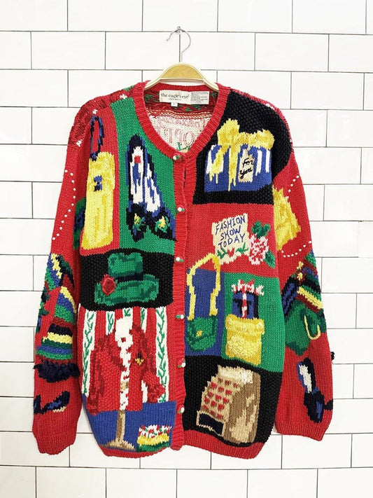 vintage 90s the eagle's eye fashion show chunky knit cardigan - good market thrift store