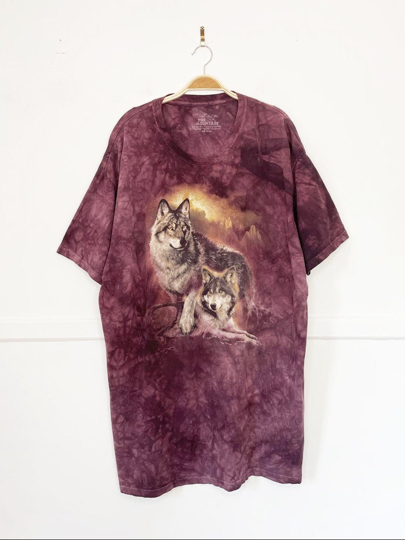 vintage 90s the mountain tie dye wolf print oversized t-shirt dress | made in usa - good market thrift store