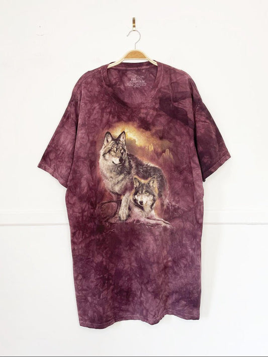 vintage 90s the mountain tie dye wolf print oversized t-shirt dress | made in usa - good market thrift store