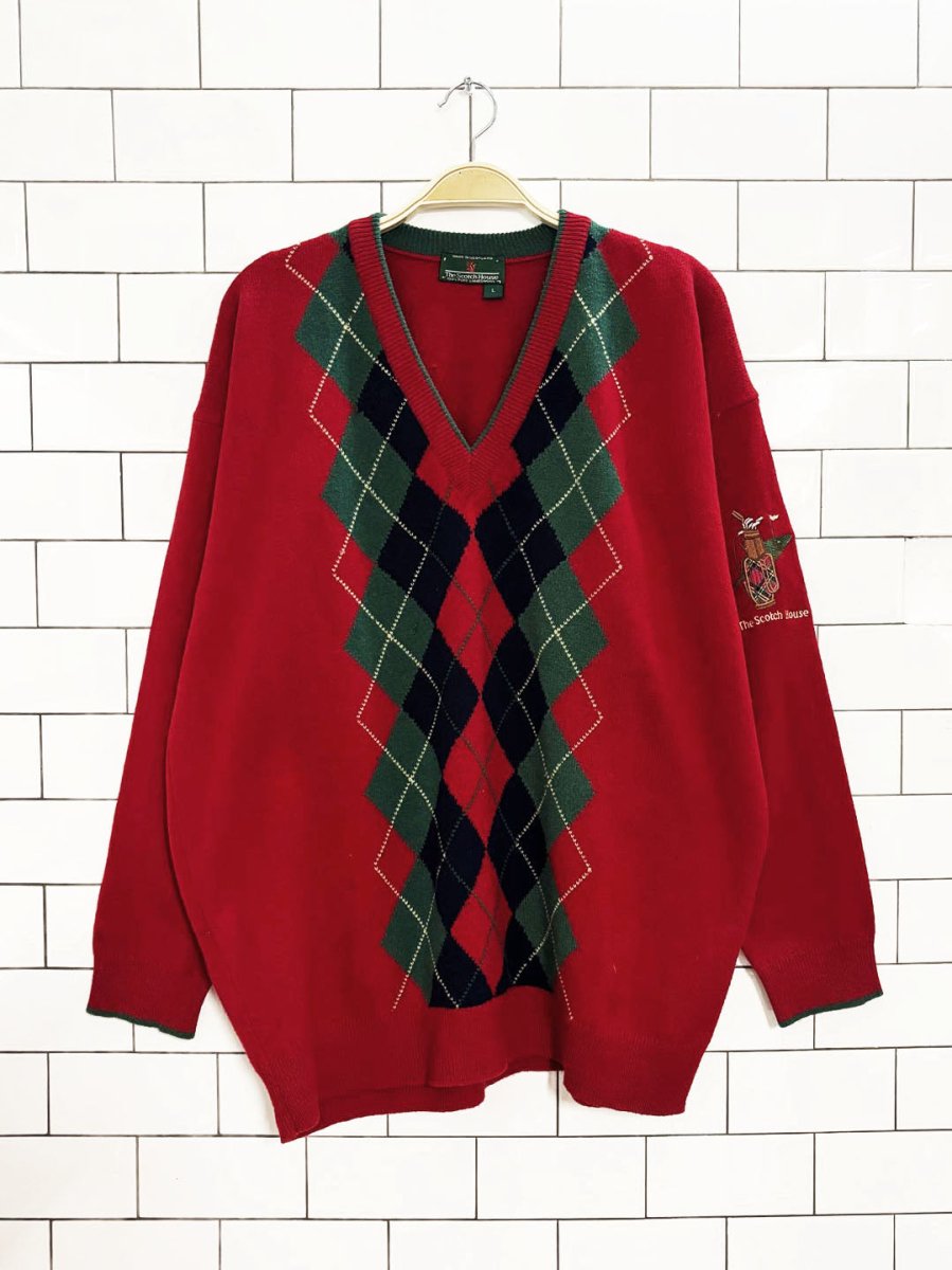vintage 90s the scotch house 100% lambswool argyle sweater - good market thrift store