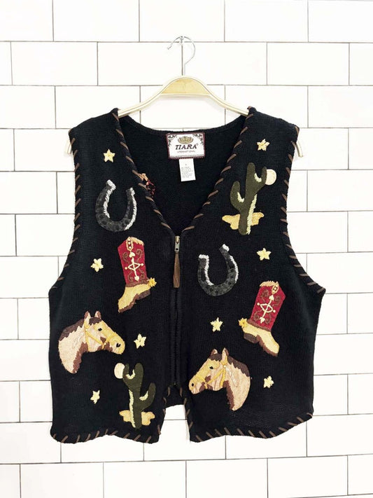 vintage 90s tiara western embroidered knit vest - good market thrift store