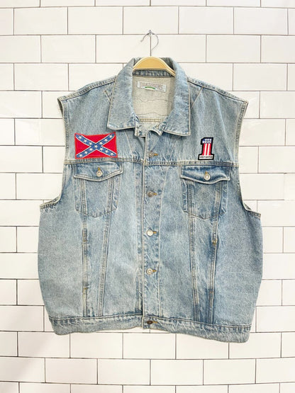 vintage 90s todays news patch denim vest | harley davison | ozzy ozbourne | led zeppelin - good market thrift store