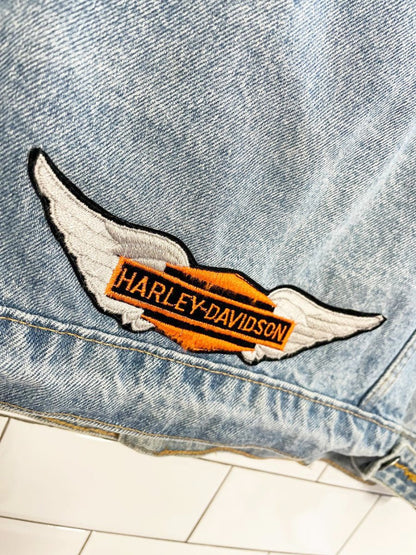 vintage 90s todays news patch denim vest | harley davison | ozzy ozbourne | led zeppelin - good market thrift store
